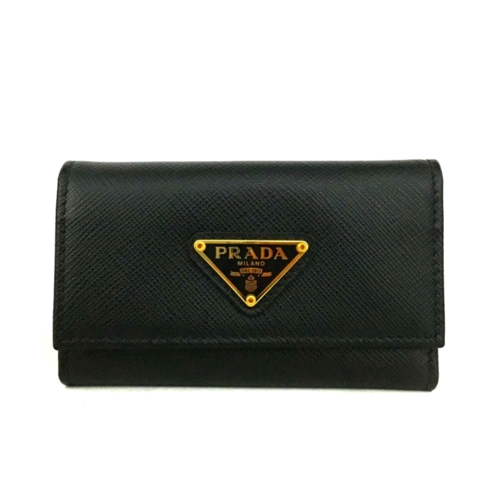 New PRADA Logo Plate Saffiano Leather 6 Ring Key Case